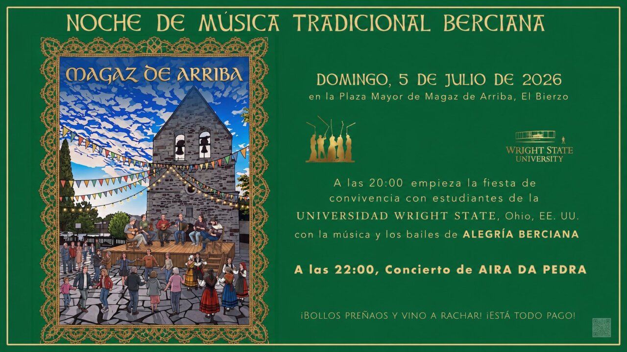 Cartel del concierto en Magaz de Arriba con música tradicional berciana