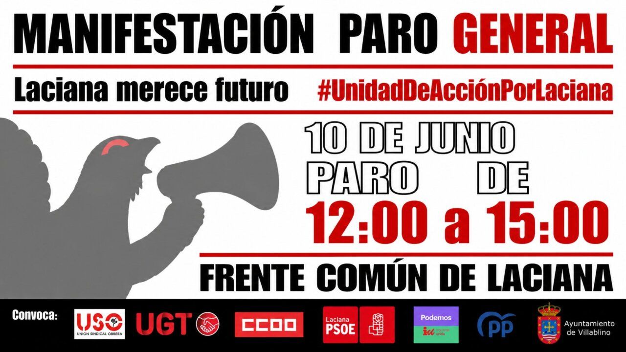Cartel de manifestación del Frente Común de Laciana para un paro general