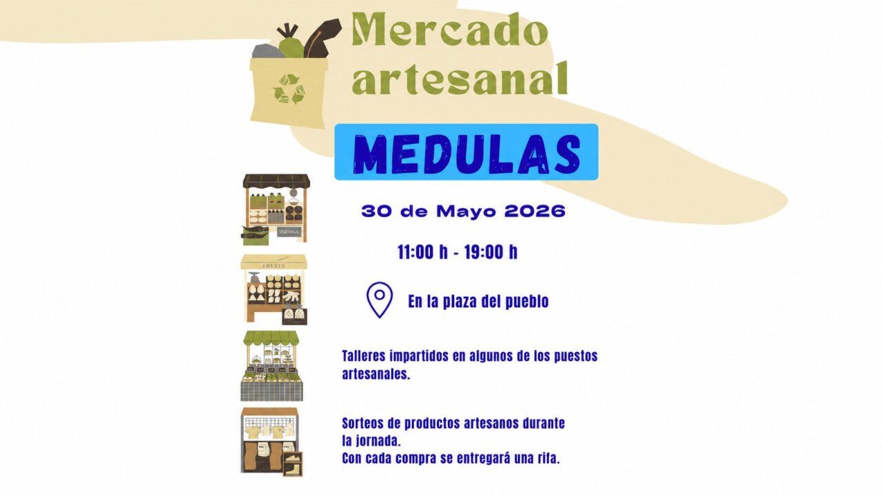 Cartel del Mercado Artesanal Médulas con información del evento