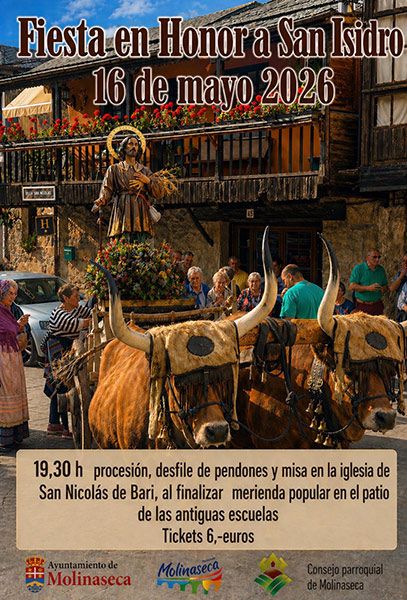 Celebración de la fiesta de San Isidro en Molinaseca con procesión y pendones