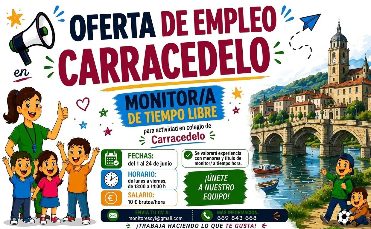 Cartel de oferta de empleo para monitores en Carracedelo