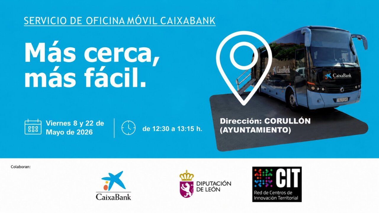 Oficina móvil de CaixaBank en Corullón ofreciendo servicios bancarios