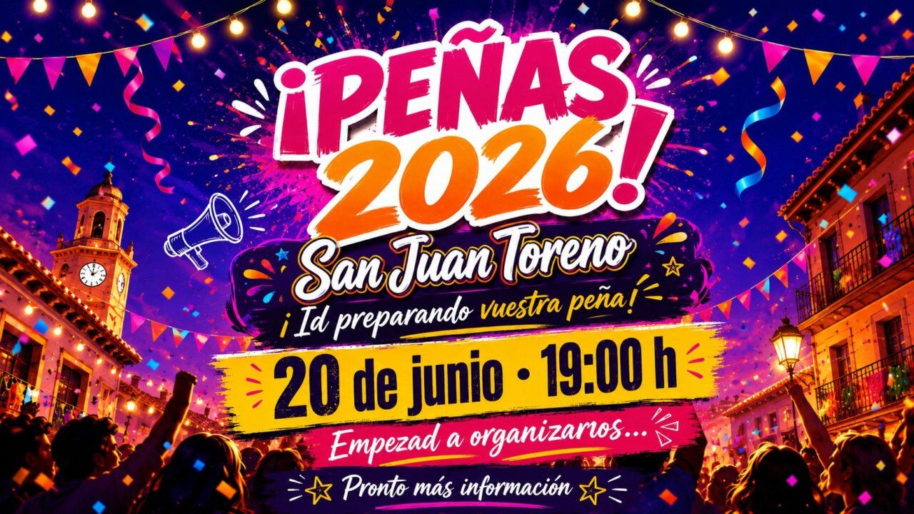 Cartel de las Peñas de San Juan 2026 en Toreno con colores festivos