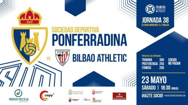 Cartel del partido entre Ponferradina y Bilbao Athletic en El Toralín