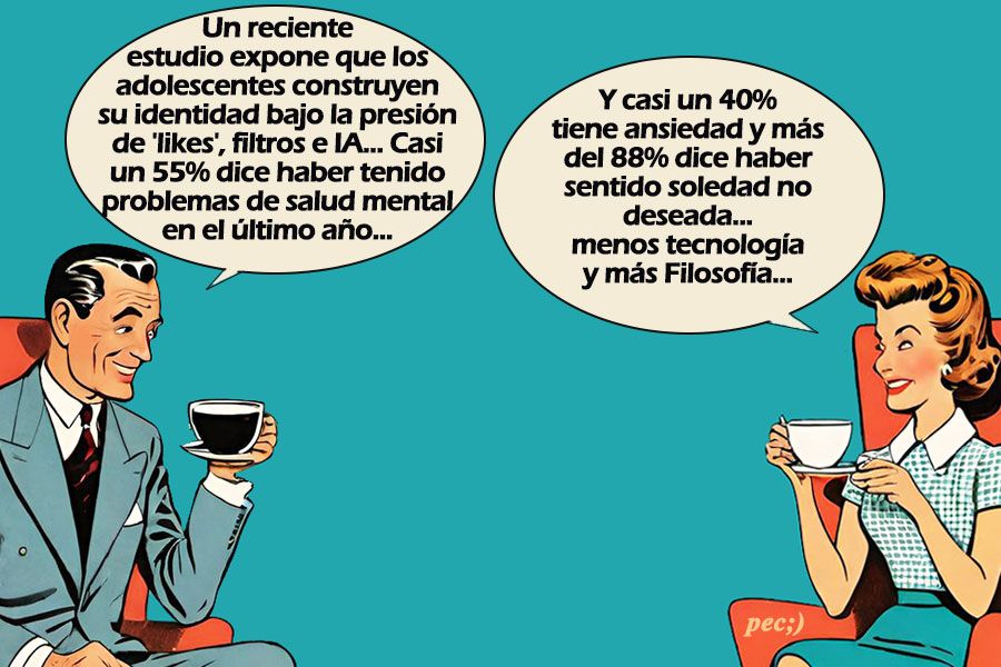 Ilustración de dos personas conversando sobre salud mental y tecnología