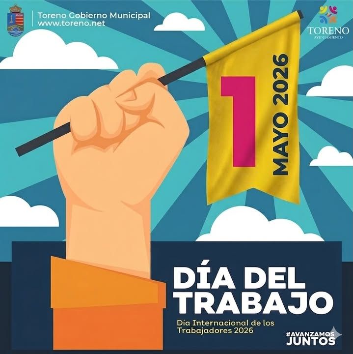 Ilustración del Día del Trabajo con un puño levantado y una bandera
