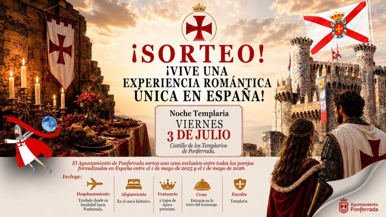 Cartel del sorteo de una cena romántica templaria en Ponferrada