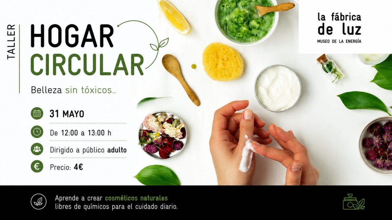 Taller de cosmética natural en La Fábrica de Luz con productos naturales.