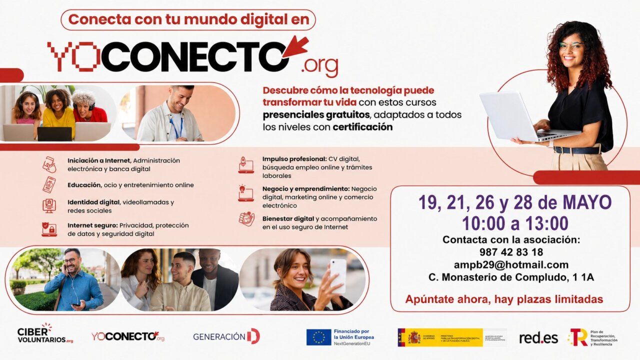 Cartel del taller gratuito sobre aplicaciones y trámites digitales en Ponferrada.