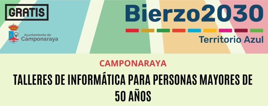 Cartel de talleres de informática para mayores de 50 años en Camponaraya