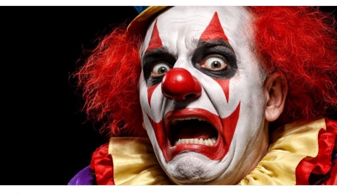 Retrato de un payaso con maquillaje intenso y expresión dramática