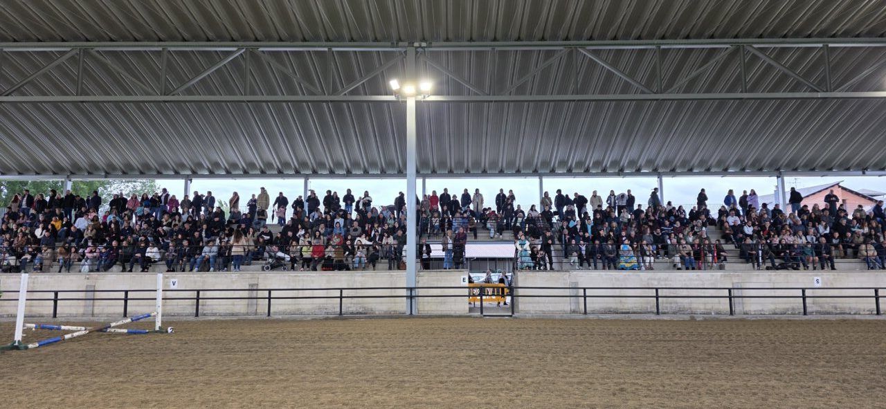Vista del nuevo techo en la Feria del Caballo de Camponaraya con público asistente