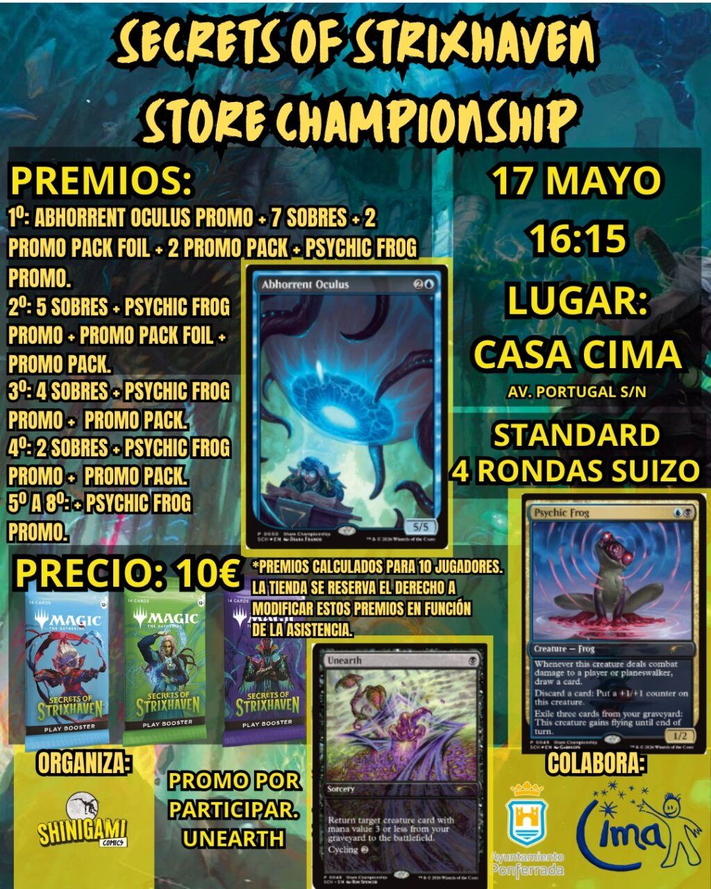 Cartel del torneo de Magic: The Gathering Secrets of Strixhaven en Ponferrada