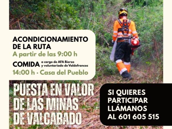 Voluntarios trabajando en la recuperación de la Ruta de las Minas de Valcabado en Valdefrancos.