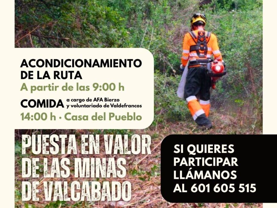 Voluntarios trabajando en la recuperación de la Ruta de las Minas de Valcabado en Valdefrancos.