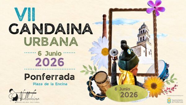 Cartel de la VII Gandaina Urbana en Ponferrada con elementos tradicionales