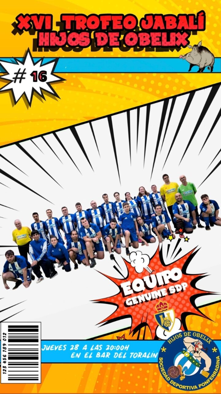 Equipo Genuine de la SD Ponferradina recibiendo el Trofeo Jabalí
