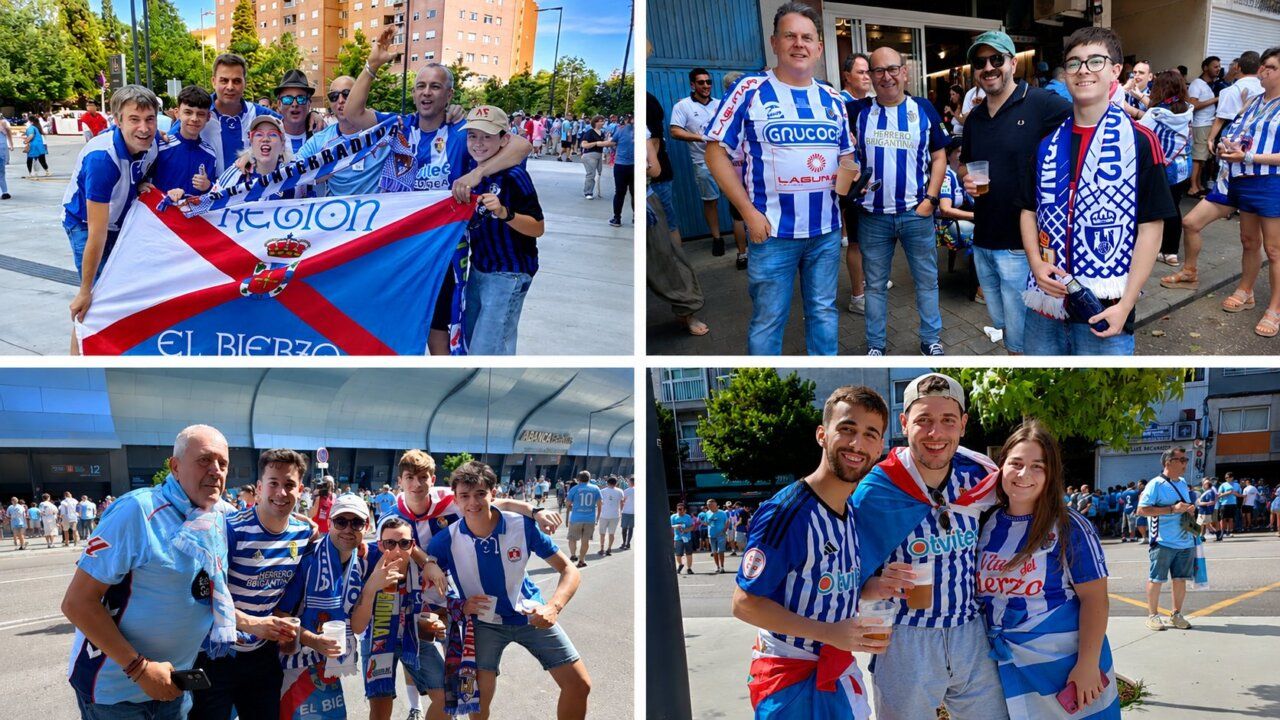 Aficionados de la SD Ponferradina en Vigo antes de la final por el ascenso