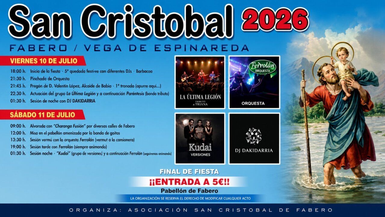 Cartel de las Fiestas de San Cristóbal en Fabero con actividades programadas