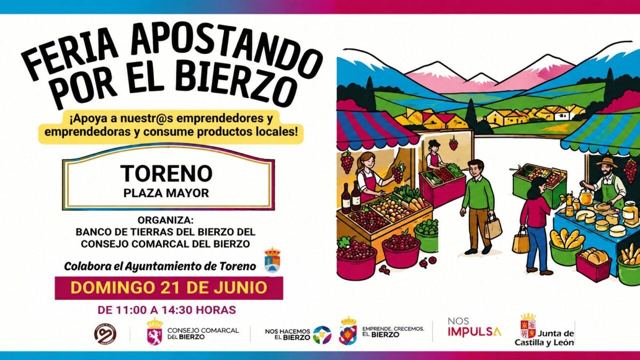 Cartel de la feria Apostando por El Bierzo en Toreno con productos locales