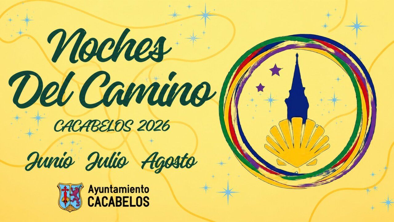 Cartel del evento Noches del Camino en Cacabelos 2026 con fondo amarillo