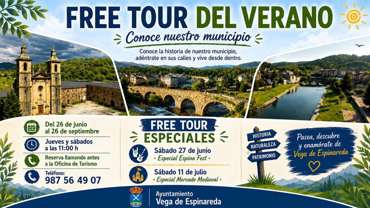 Cartel promocional del Free Tour de Verano en Vega de Espinareda.