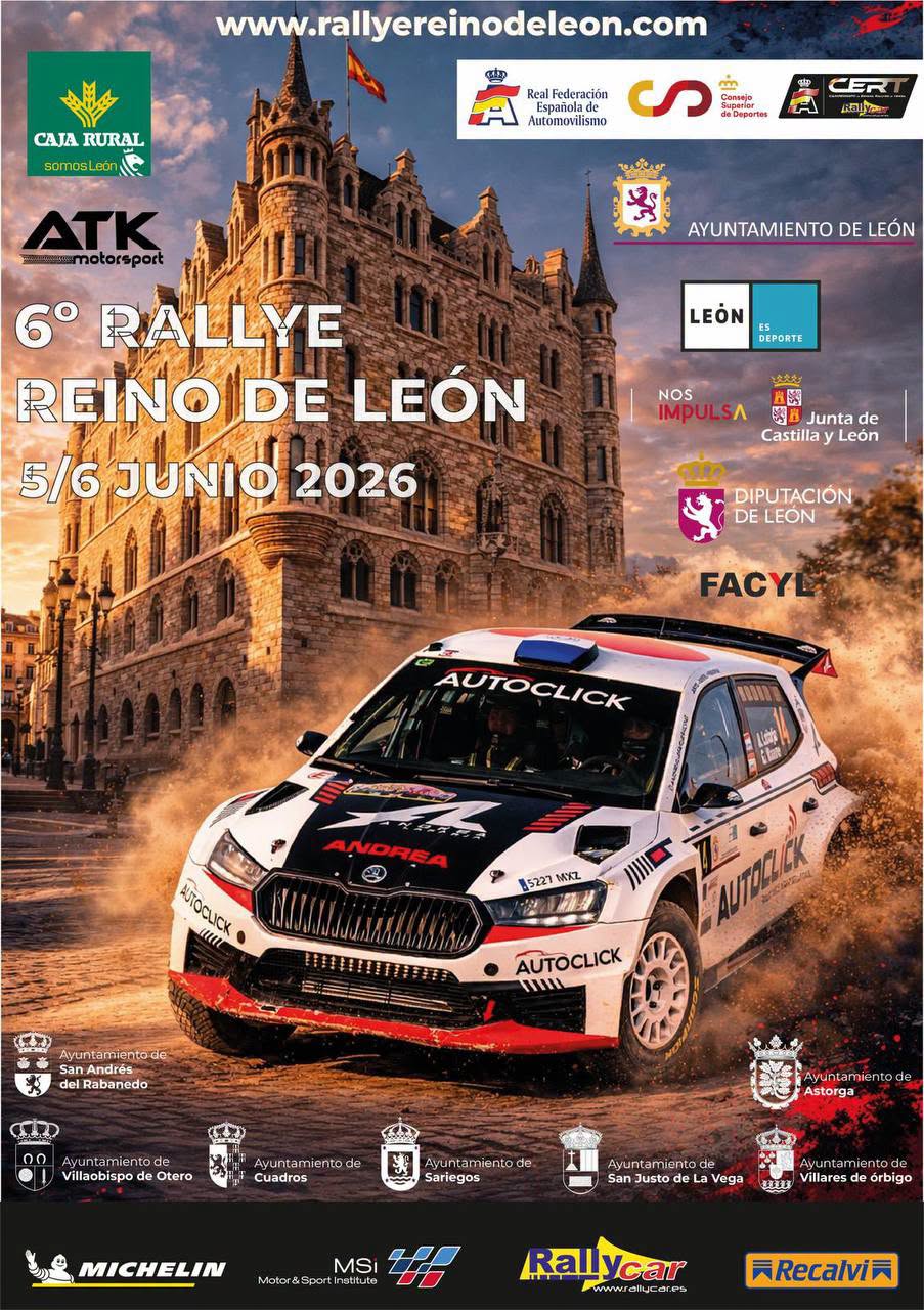 Coche de rallye en acción durante el Rallye Reino de León 2026