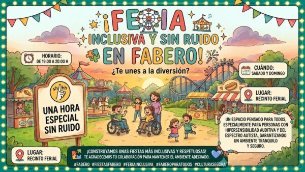 Cartel de la feria inclusiva en Fabero con actividades para todos