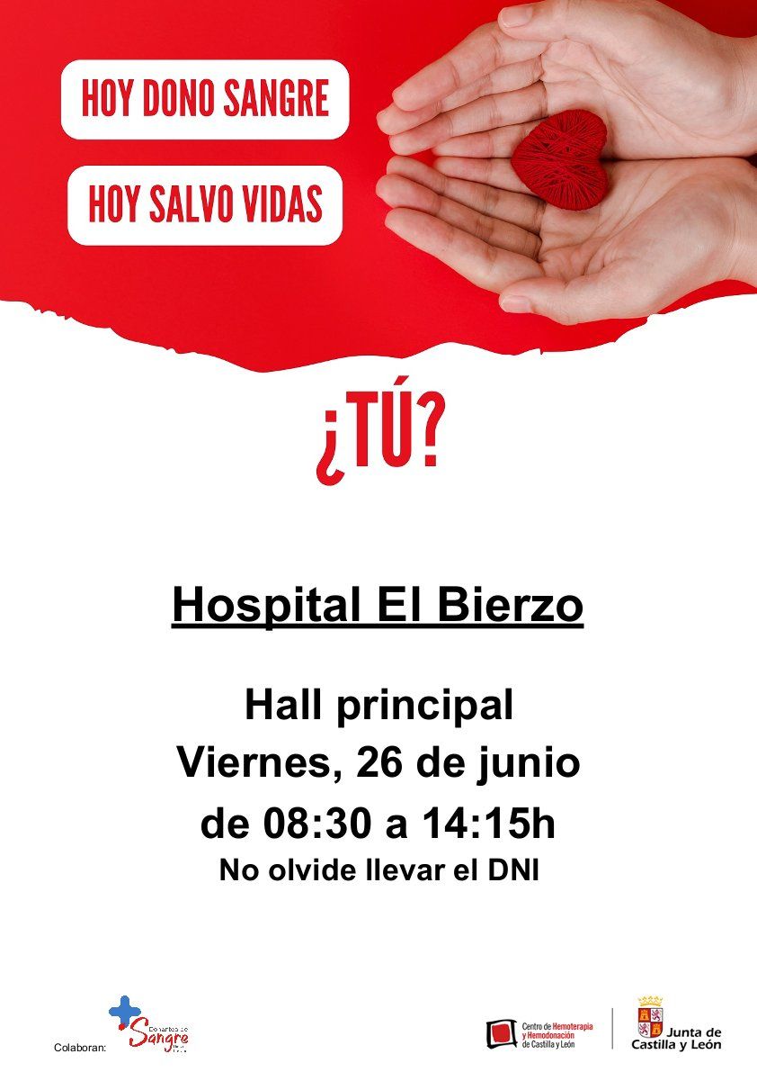 Cartel de donación de sangre en el Hospital El Bierzo con un corazón rojo