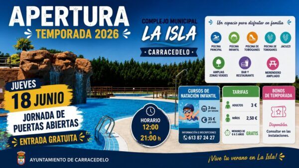 Piscina y áreas recreativas del Complejo Municipal La Isla en Carracedelo