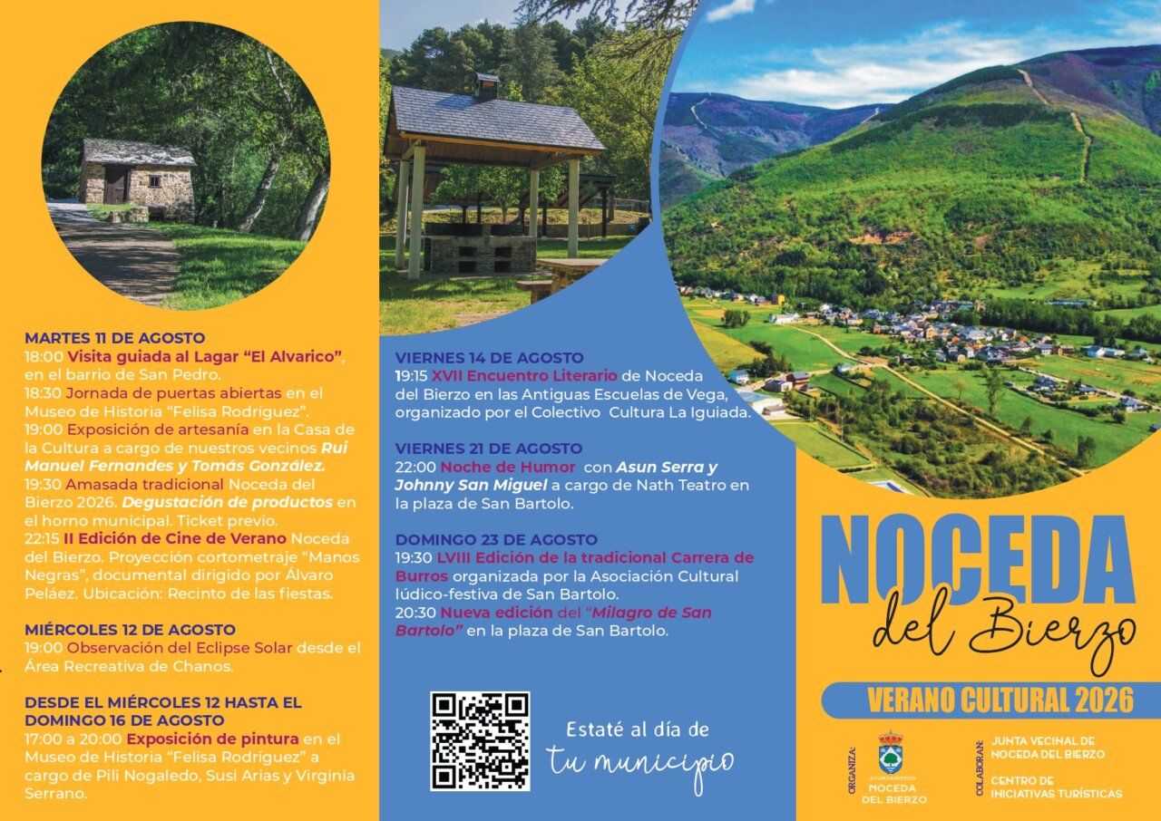 Cartel del Verano Cultural 2026 en Noceda del Bierzo con actividades diversas.