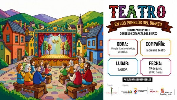 Representación teatral en un pueblo del Bierzo con un escenario colorido