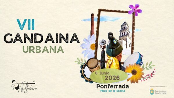 Cartel de la VII Gandaina Urbana en Ponferrada con elementos tradicionales