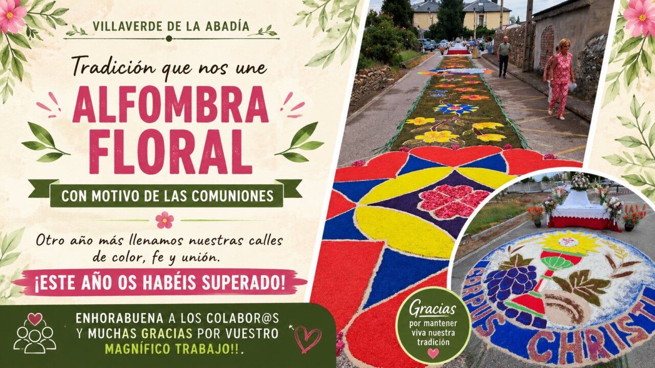 Alfombra floral en Villaverde de la Abadía durante las comuniones