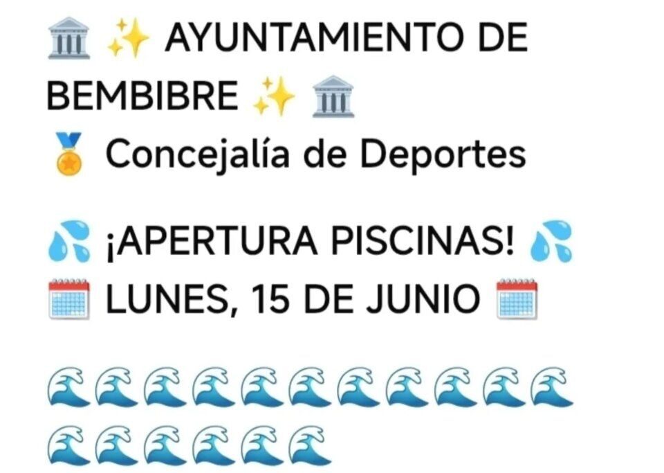 Anuncio de apertura de piscinas municipales en Bembibre
