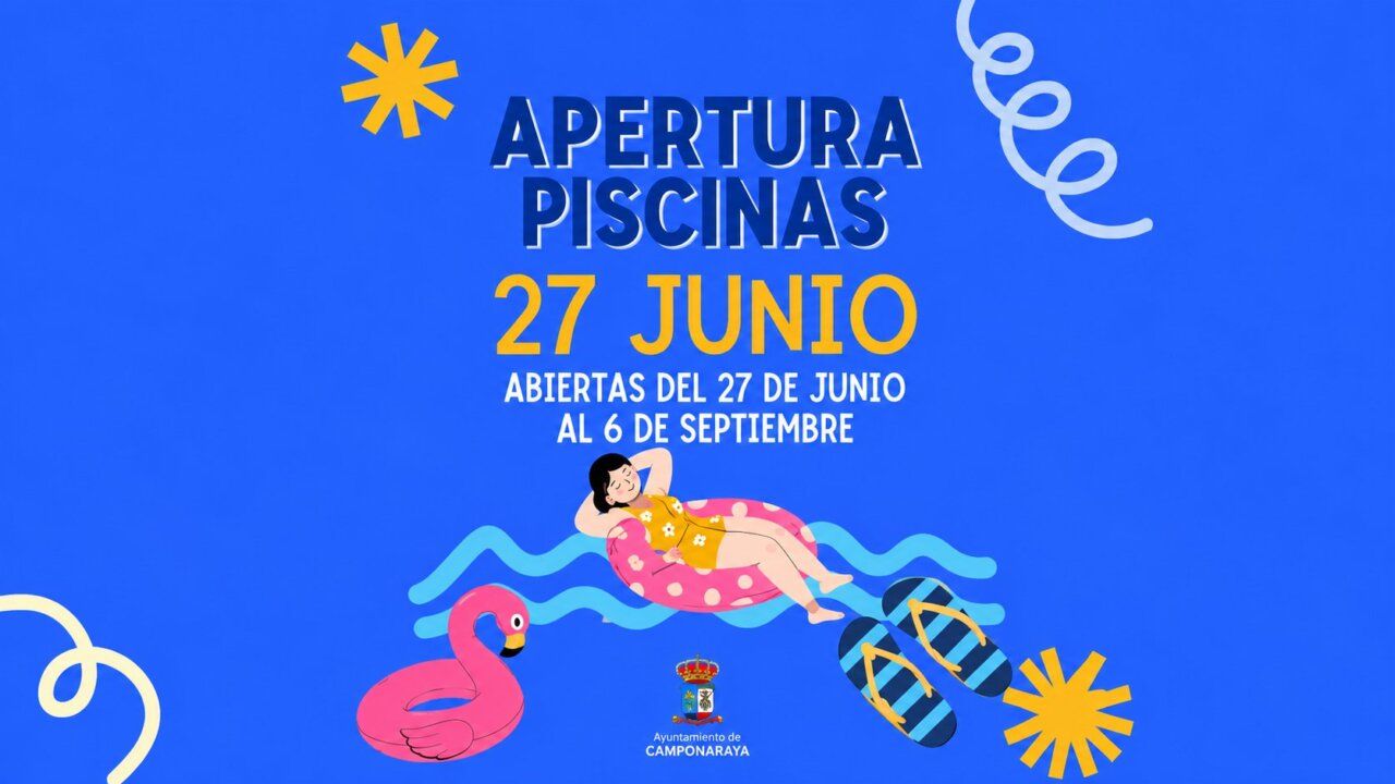 Cartel de apertura de piscinas municipales en Camponaraya