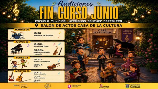 Cartel de audiciones de fin de curso de la Escuela Municipal de Música en Cacabelos