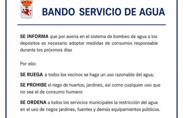 Bando informativo sobre el servicio de agua en Villafranca del Bierzo.