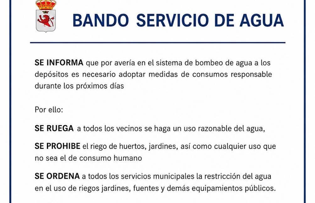 Bando informativo sobre el servicio de agua en Villafranca del Bierzo.
