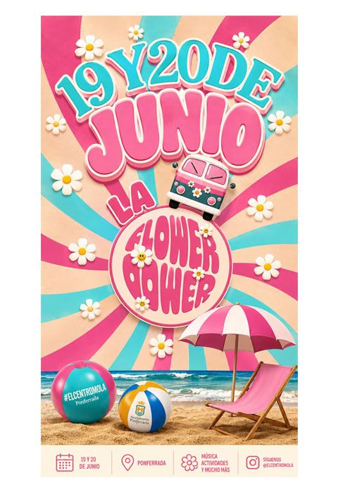 Banner colorido del evento Flower Power en junio de 2026
