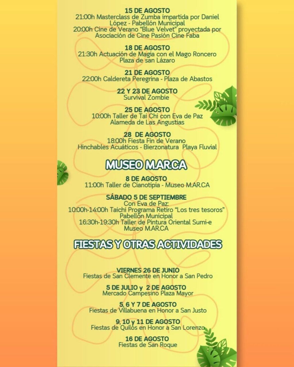 Cartel de actividades culturales en Cacabelos para el verano 2026