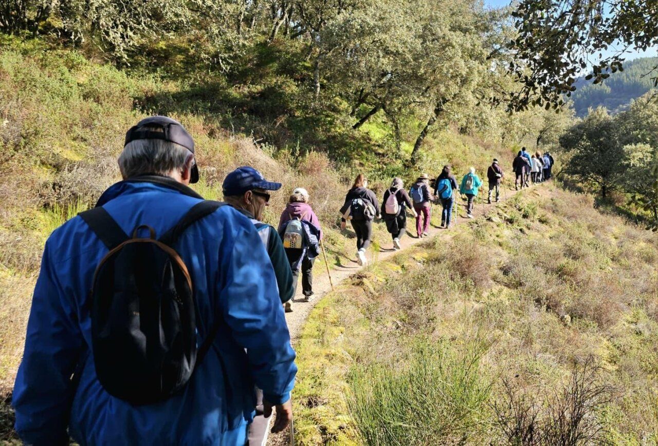 Grupo de personas caminando por un sendero en la naturaleza