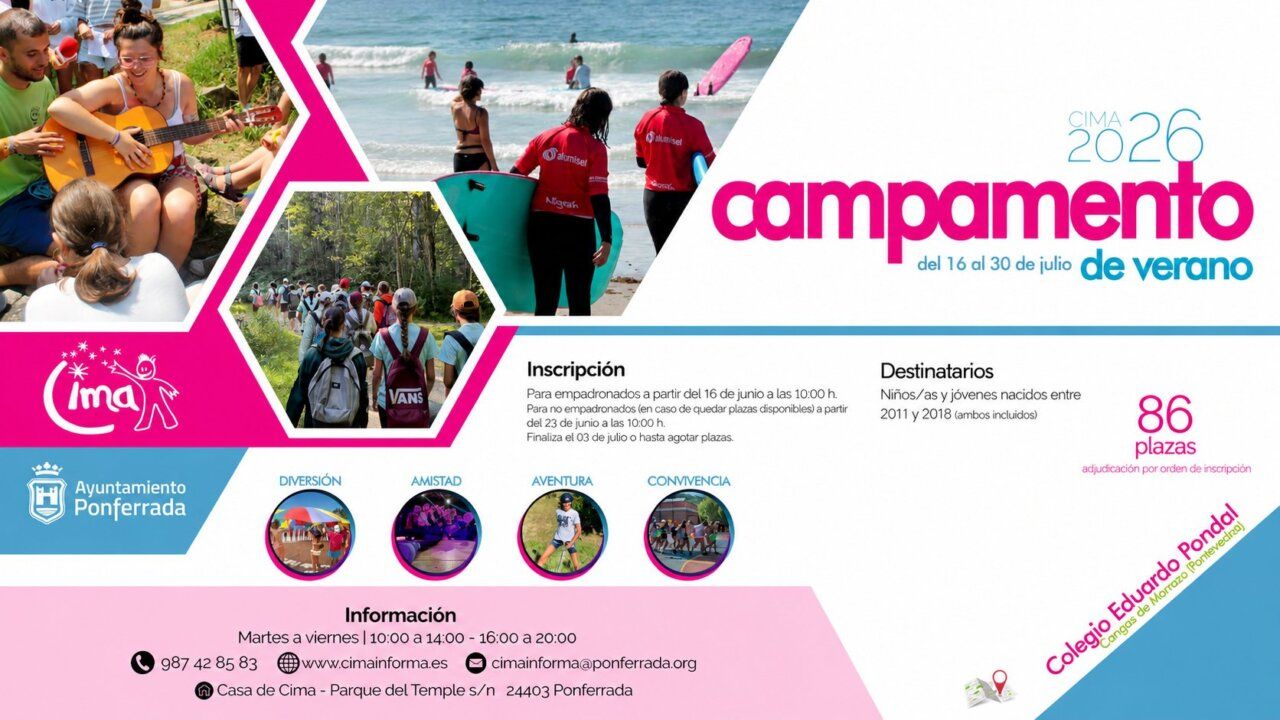 Cartel del Campamento de Verano CIMA 2026 en Cangas de Morrazo