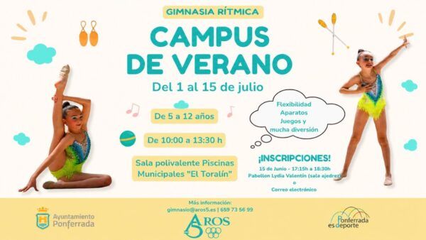 Niña practicando gimnasia rítmica en un campus de verano en Ponferrada