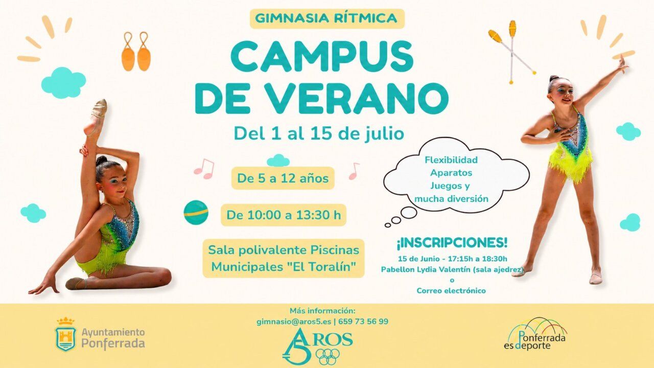 Niña practicando gimnasia rítmica en un campus de verano en Ponferrada