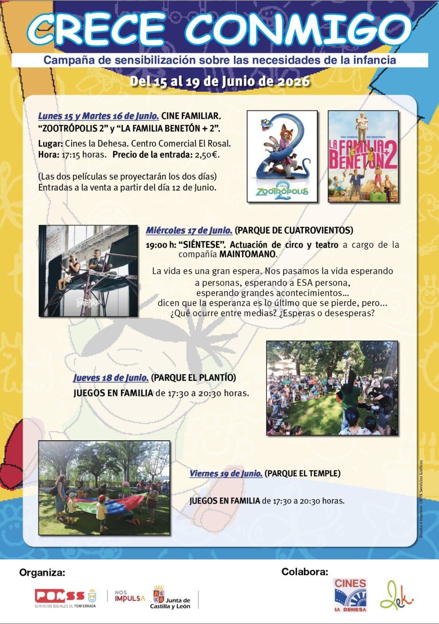 Cartel de la campaña Crece Conmigo con actividades para la infancia