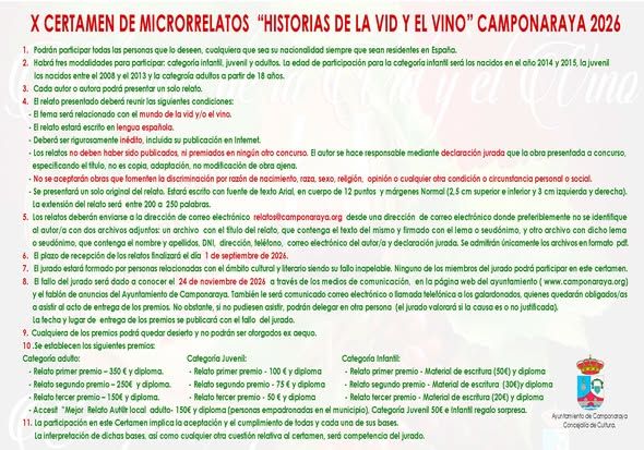 Cartel de la décima edición del Certamen de Microrrelatos sobre vino y vid