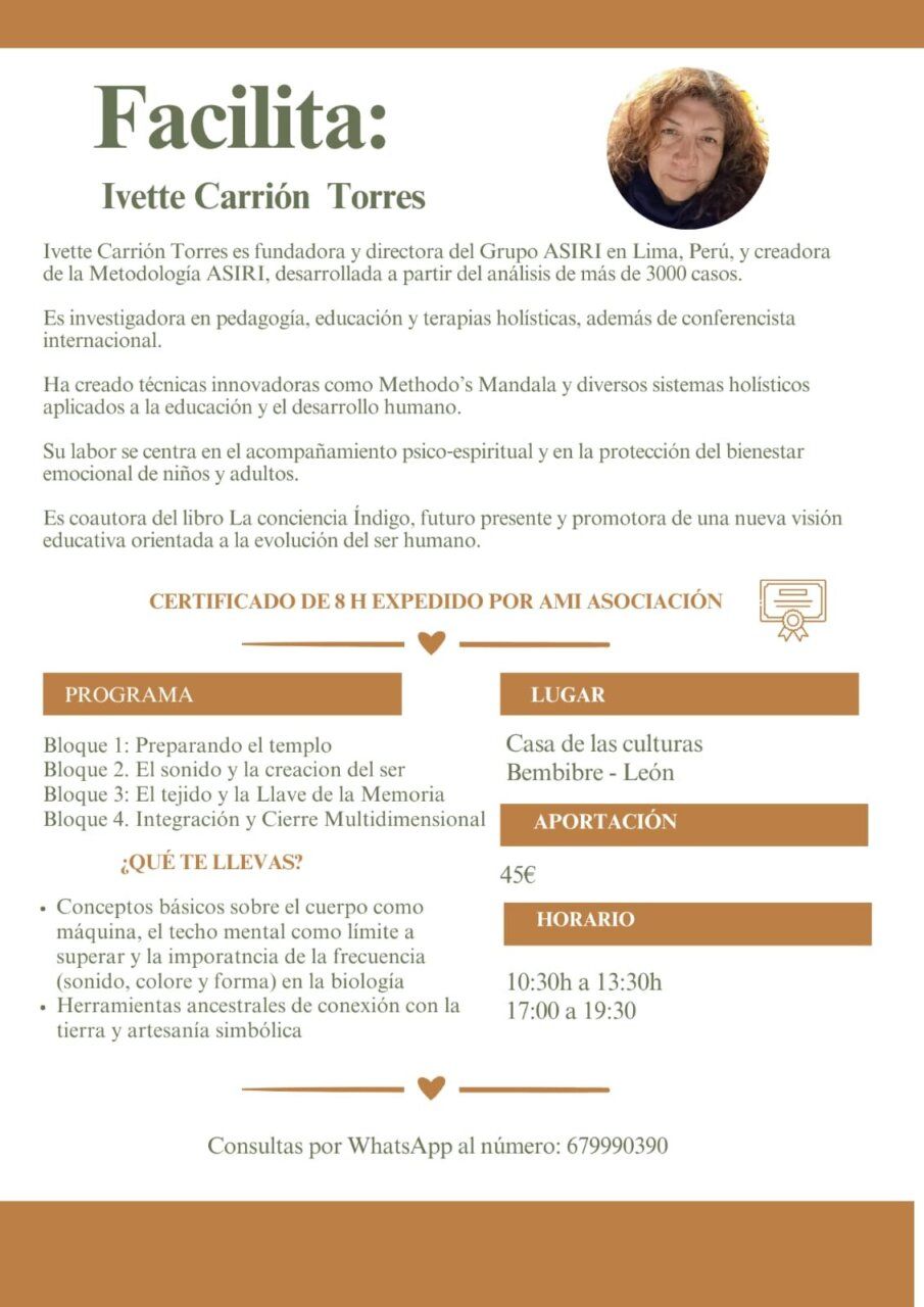 Ivette Carrión facilitando un taller sobre educación en Bembibre