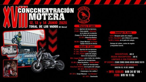 Cartel de la XVIII Concentración Motera en Toral de los Vados con actividades y fechas