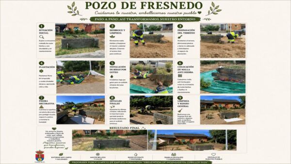 Alumnos del Programa Mixto de Empleo limpiando el Pozo de Fresnedo
